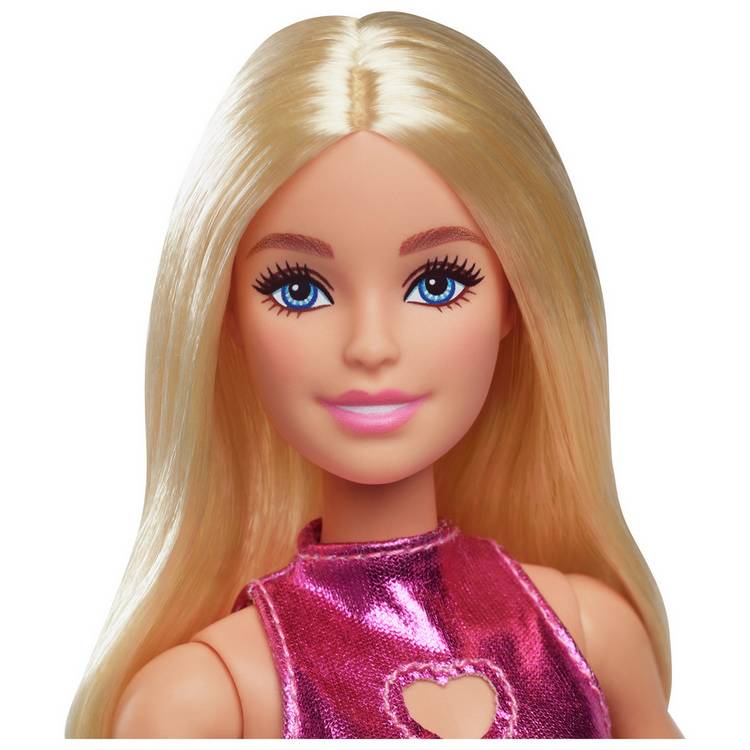 Barbie Fashionistas doll blond hair metallic pink minidress 32cm, UK version