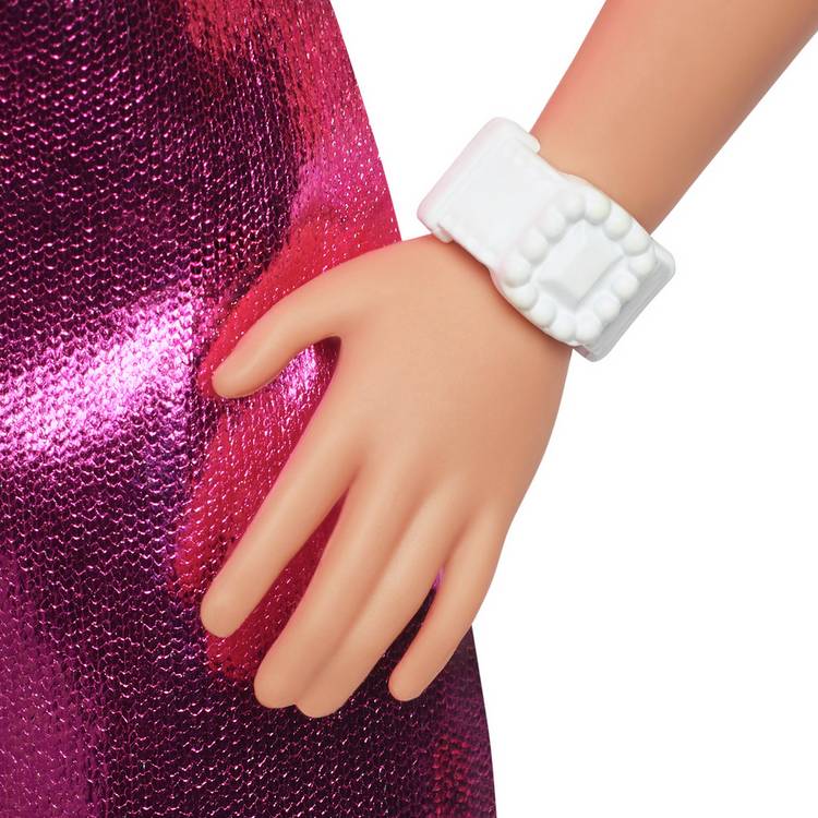 Barbie Fashionistas doll blond hair metallic pink minidress 32cm, UK version