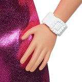 Barbie Fashionistas doll blond hair metallic pink minidress 32cm, UK version