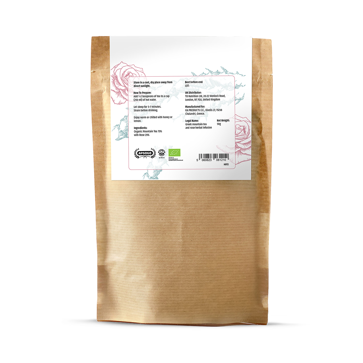 APSOGO organic herbal tea with rose 50g (British brand)