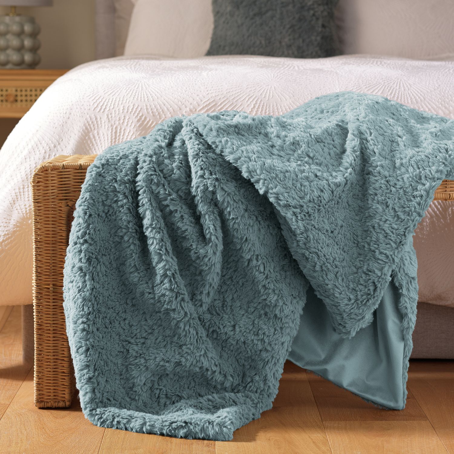 Habitat Faux Fur Textured Throw - Blue - 150x200cm