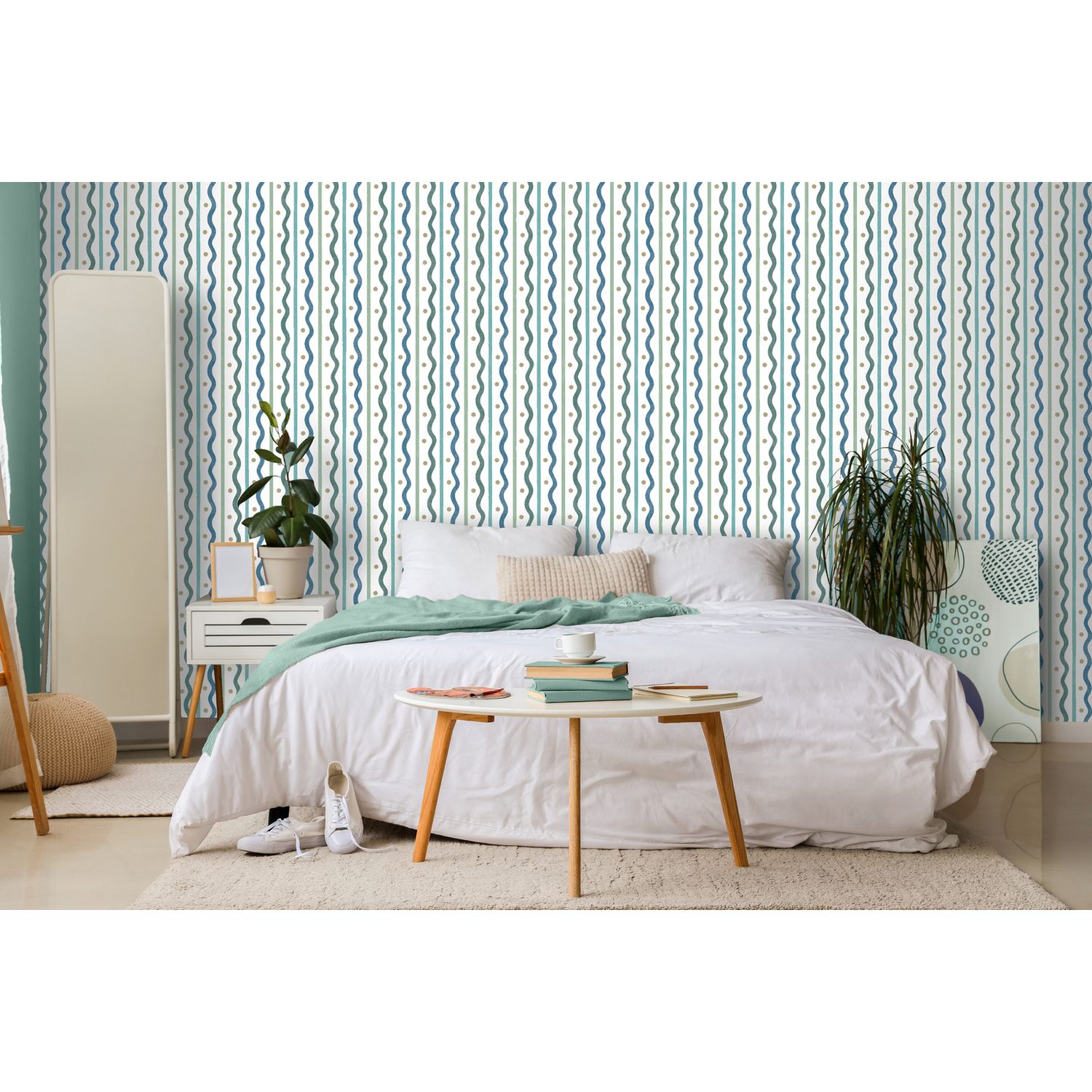 Arthouse Squiggle Stripe wallpaper blue green roll, UK version