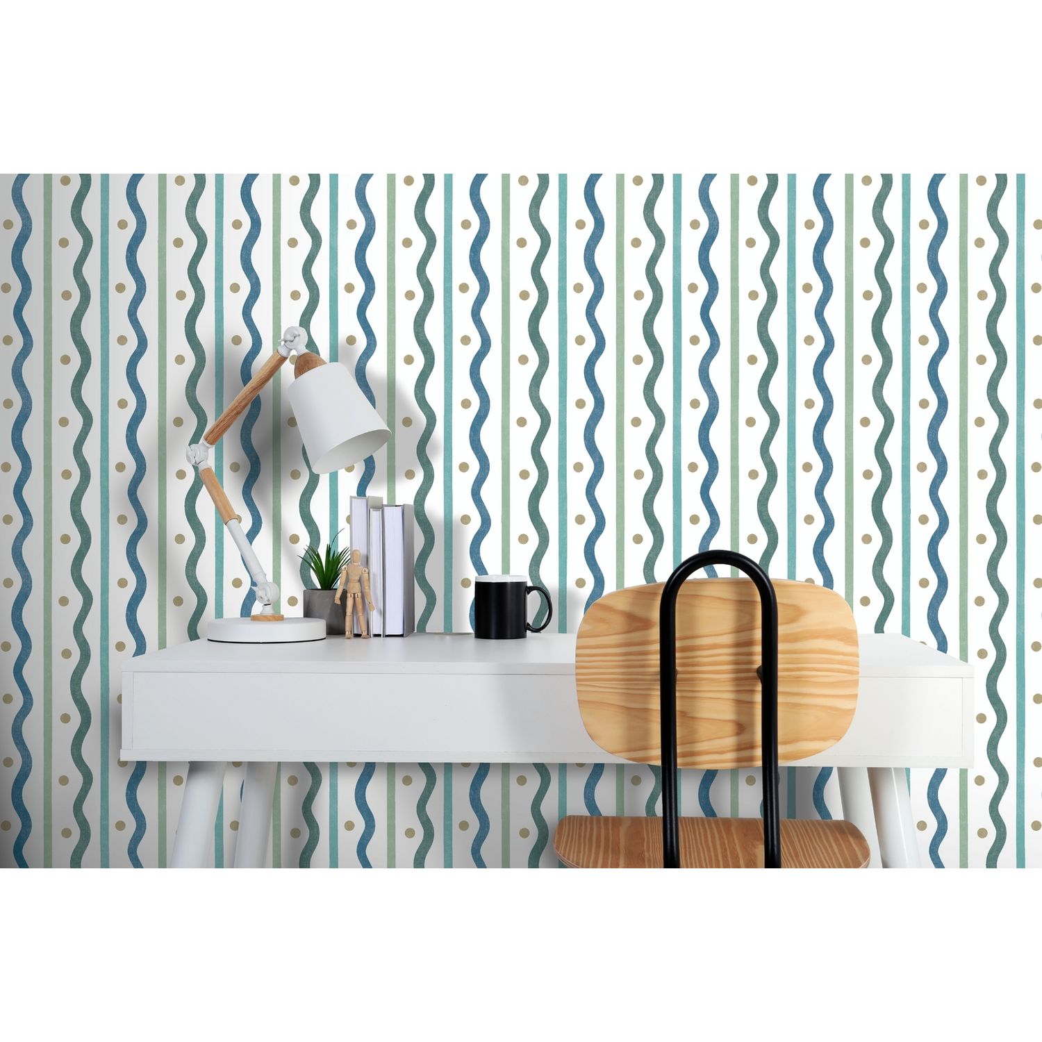 Arthouse Squiggle Stripe wallpaper blue green roll, UK version