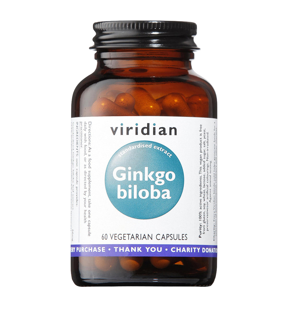 Viridian Ginkgo Biloba leaf extract capsules 60 count (British brand)