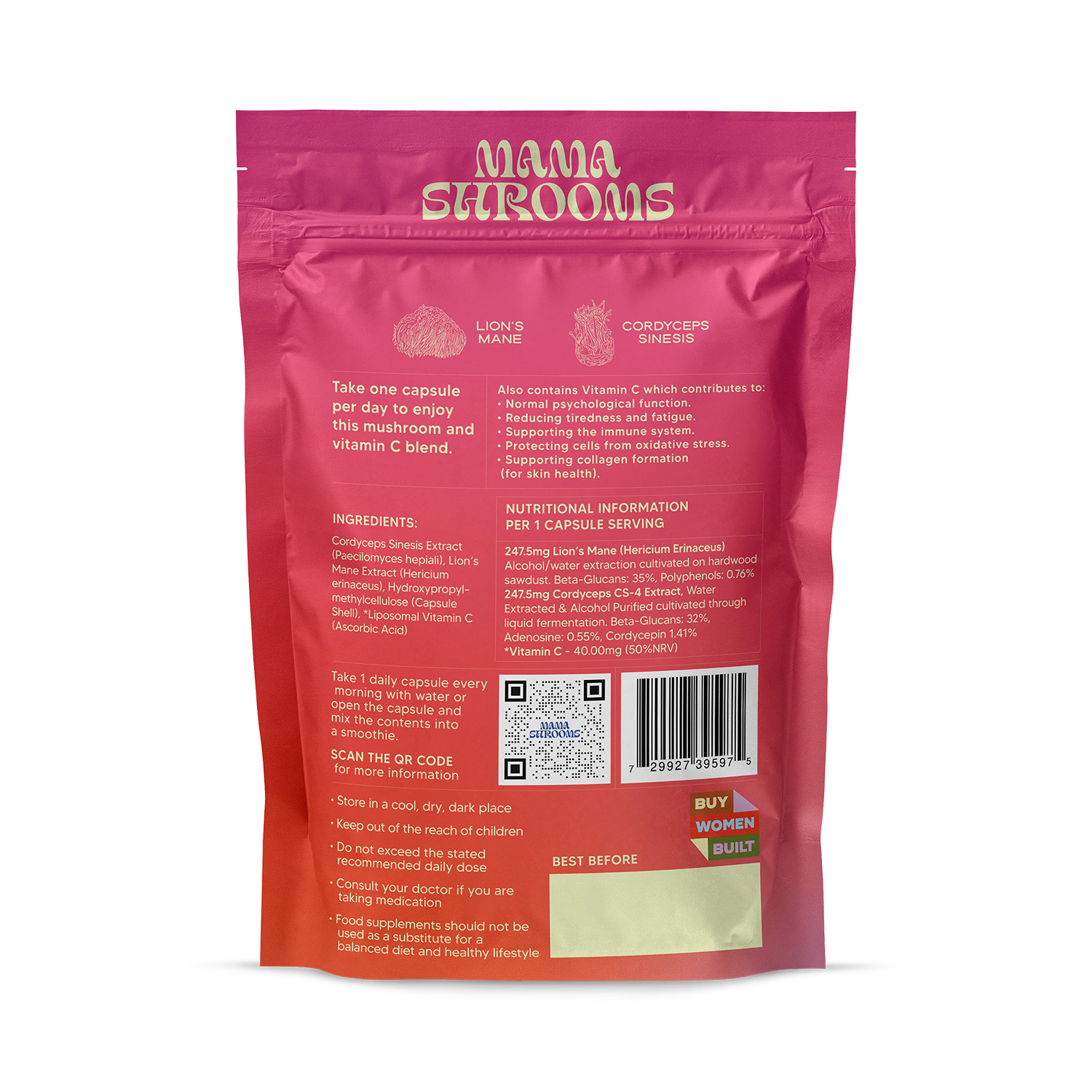Mama Shrooms Day functional mushroom capsules 30 capsules, imported from the UK