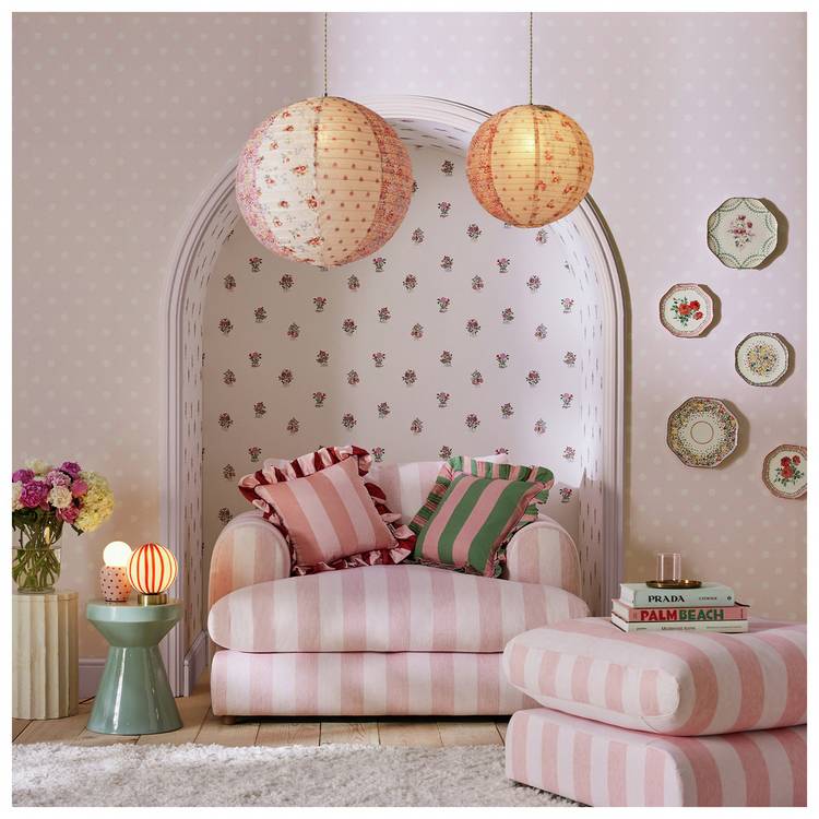 Cath Kidston Button Spot Pink wallpaper roll, imported from the UK