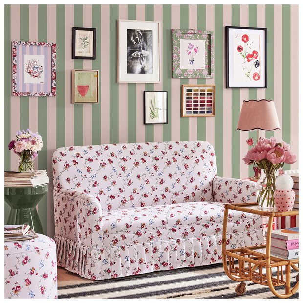 Cath Kidston stripe wallpaper fern green pink, imported from the UK