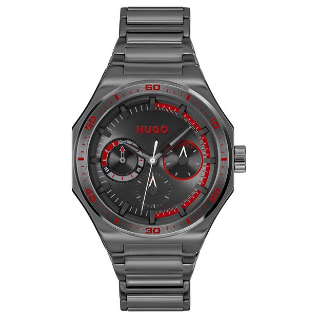 HUGO Grail Sport watch with grey stainless steel bracelet 44mm (British brand)