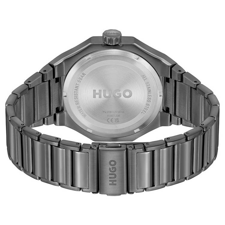 HUGO Grail Sport watch with grey stainless steel bracelet 44mm (British brand)