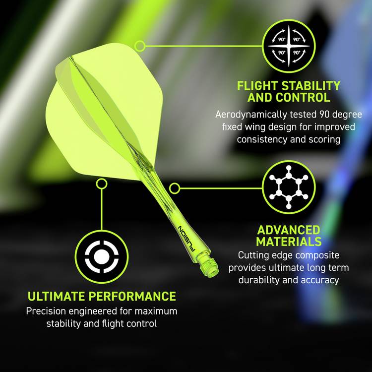 Winmau Fusion dart flight and shaft in neon yellow - British product