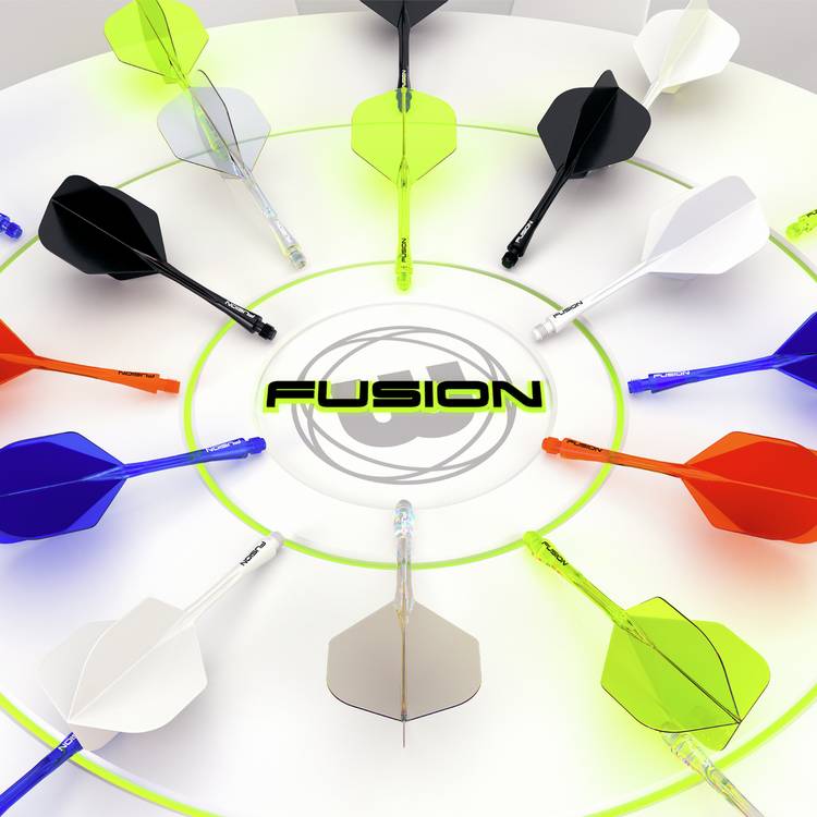 Winmau Fusion dart flight and shaft in neon yellow - British product