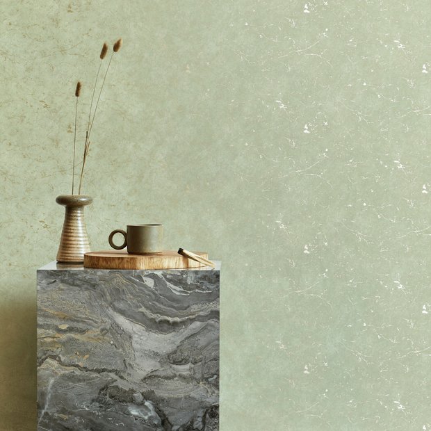Superfresco Gilded Plaster Wallpaper in sage, imported from the UK