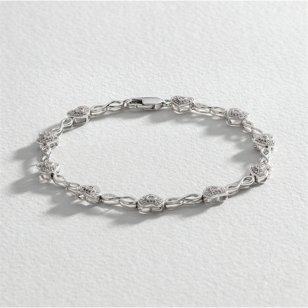 Revere sterling silver diamond heart bracelet 0.05ct, UK version