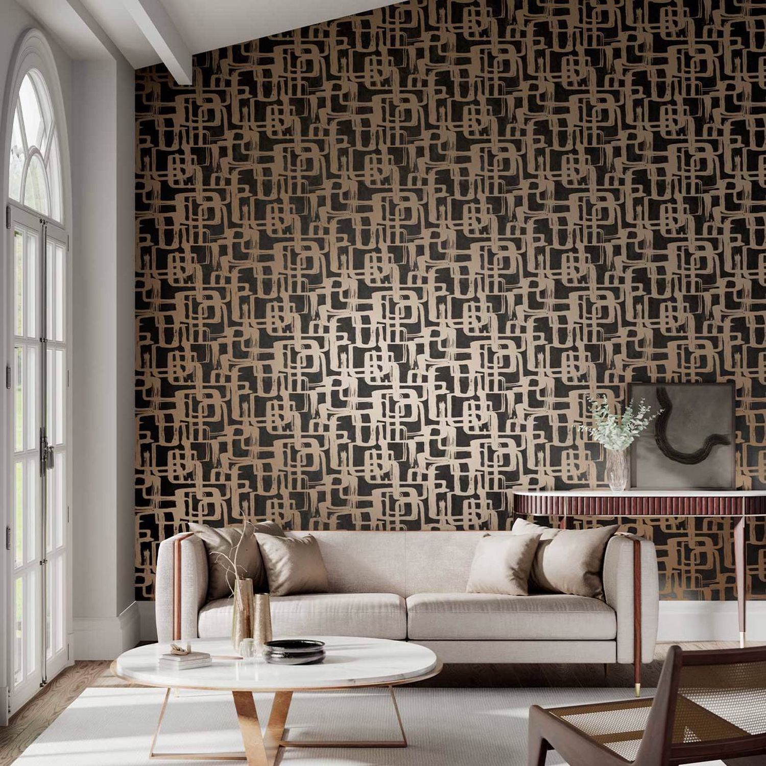 Harlequin Asuka Onyx Black wallpaper roll, imported from the UK