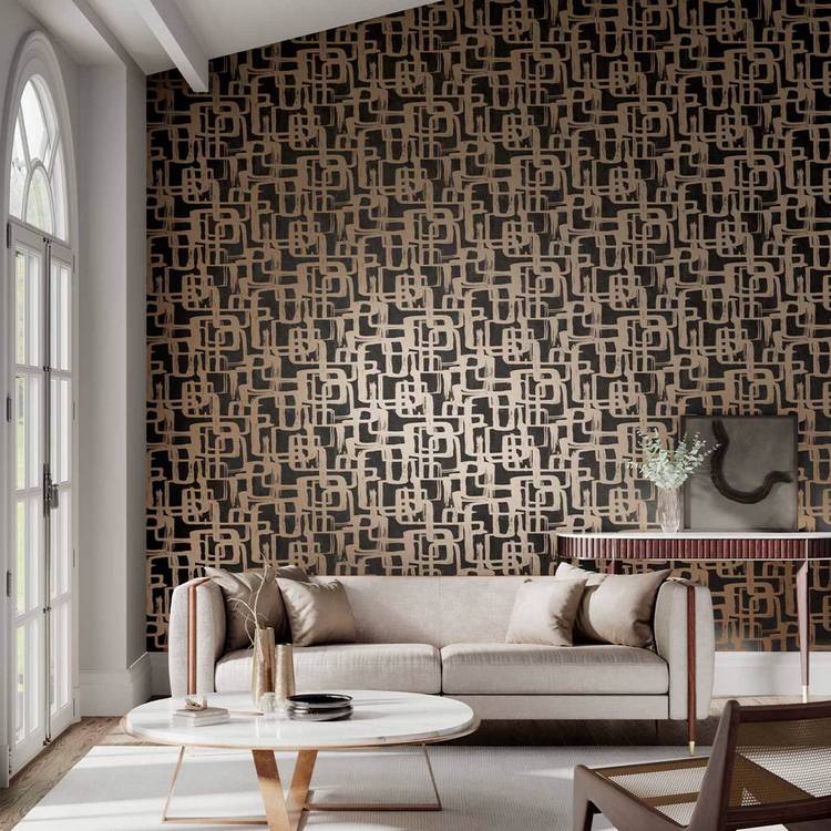 Harlequin Asuka Onyx Black wallpaper roll, imported from the UK