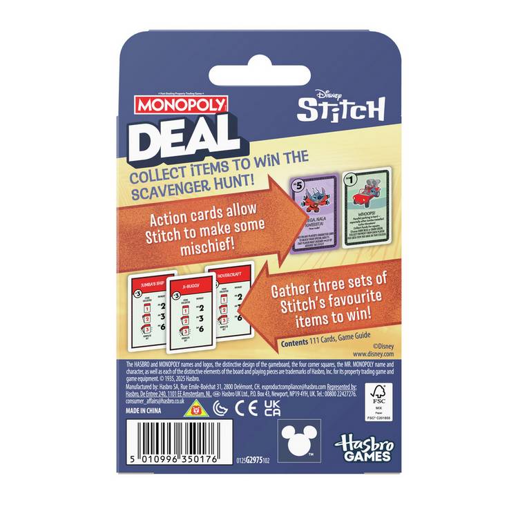 Disney Stitch Monopoly card game (British brand)