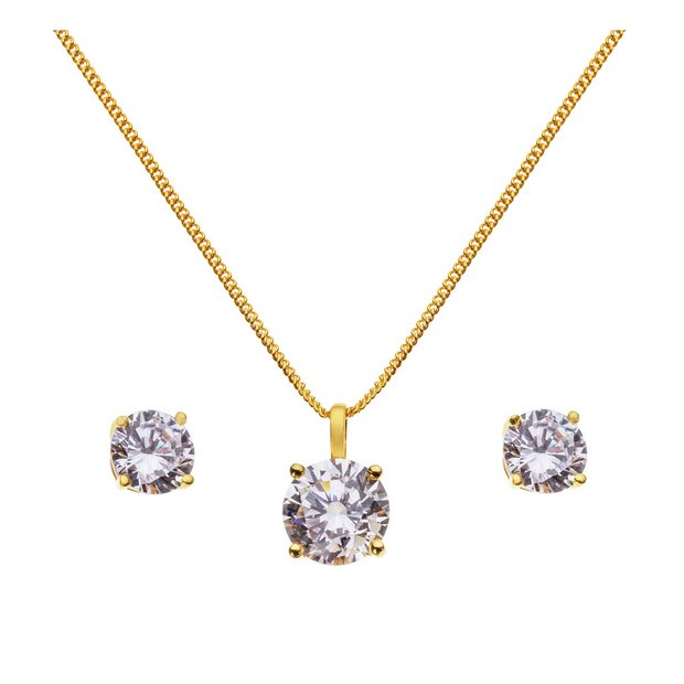 Revere gold plated cubic zirconia pendant set - British product