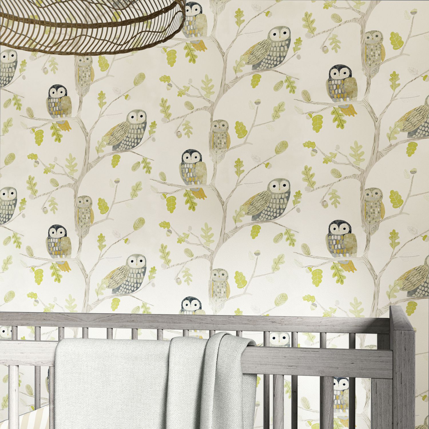 Harlequin Little Owls wallpaper in Kiwi Cream - British product