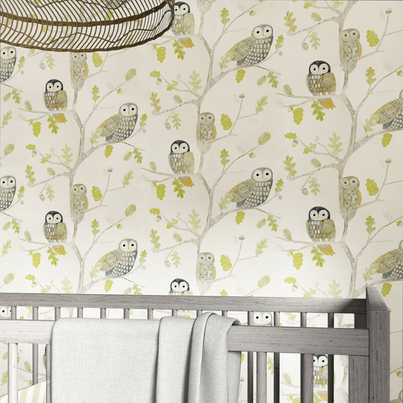 Harlequin Little Owls wallpaper in Kiwi Cream - British product