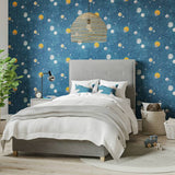 Harlequin Out Of This World Solar Blue wallpaper (British brand)