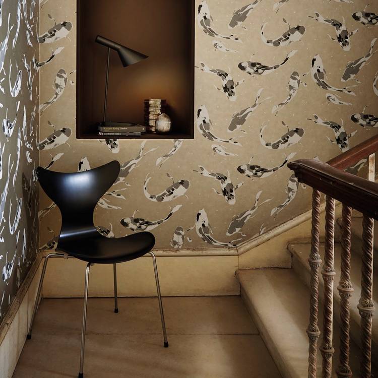 Harlequin Koi Metal Brown wallpaper - aquatic design for walls, UK version