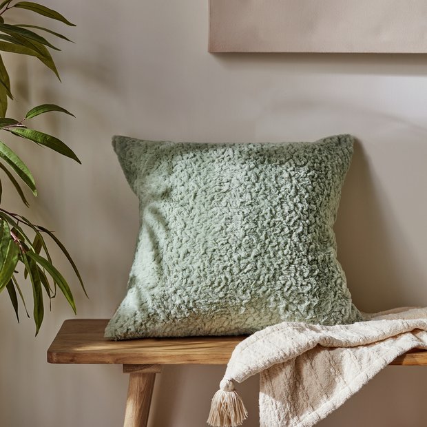 Habitat faux fur cushion sage 43x43cm, imported from the UK