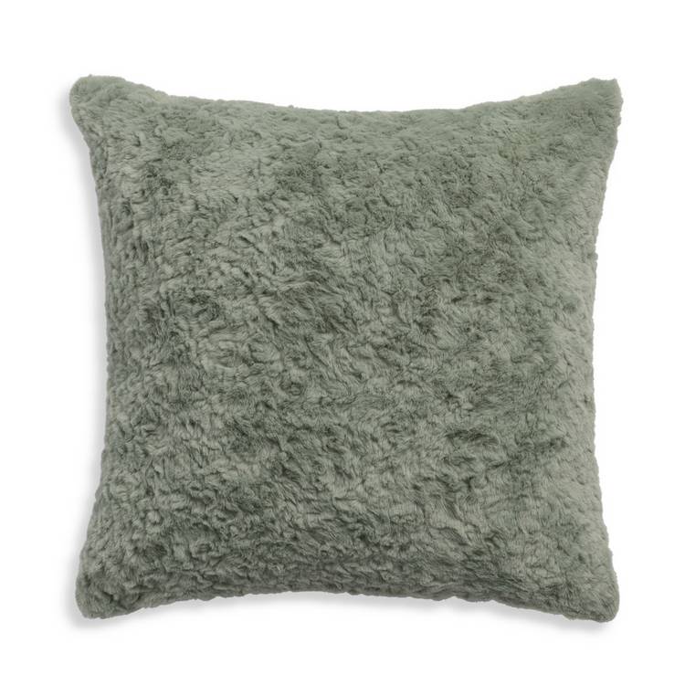 Habitat faux fur cushion sage 43x43cm, imported from the UK