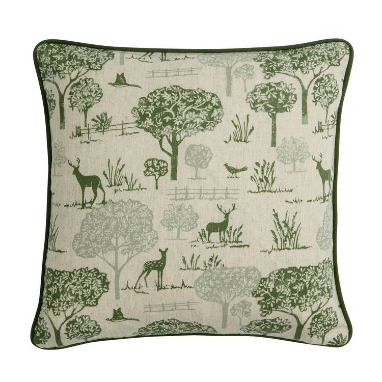 Argos Home stag printed cushion green 43x43cm, imported from the UK