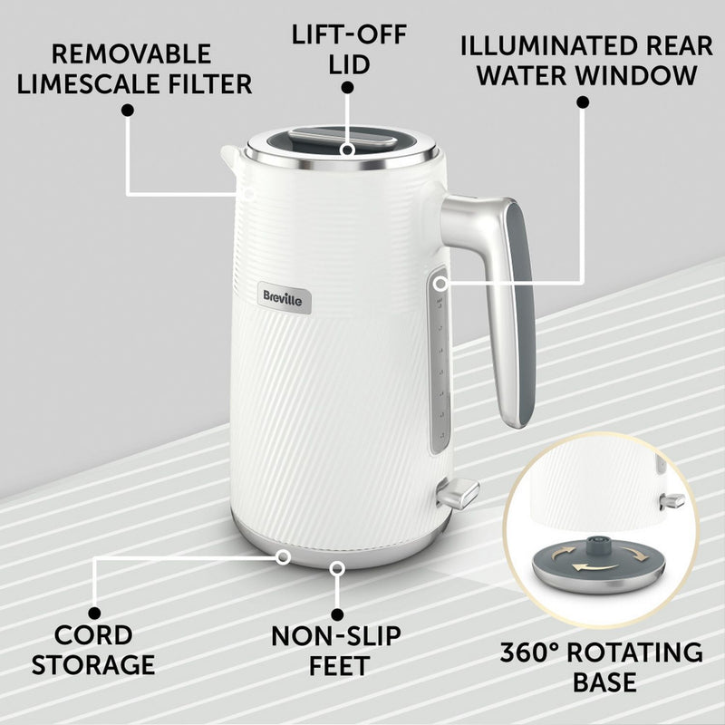 Breville Obliq kettle white 1.7L, imported from the UK