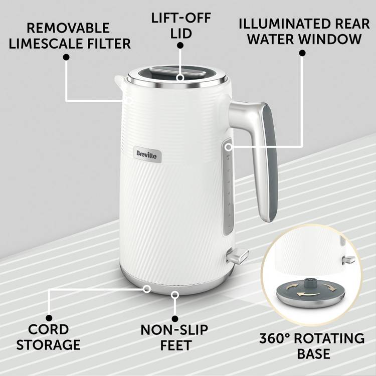 Breville Obliq kettle white 1.7L, imported from the UK