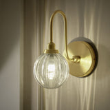 Argos Home metal bathroom wall light brushed brass ribbed glass shade - British product