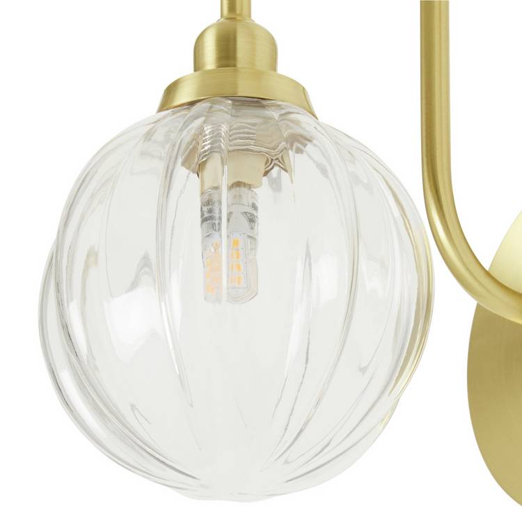 Argos Home metal bathroom wall light brushed brass ribbed glass shade - British product