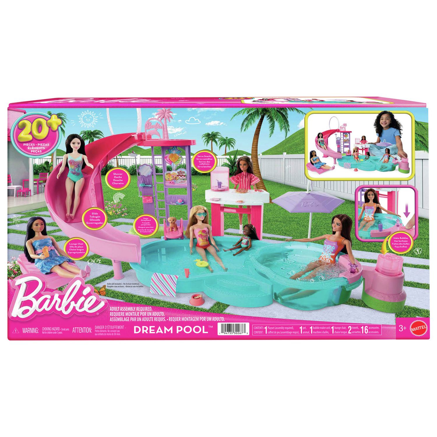 Barbie Dream Pool playset with slide and hot tub (British brand)