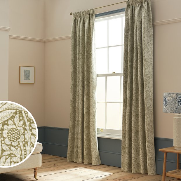 Habitat Morris Co green floral curtains 117x137cm (British brand)