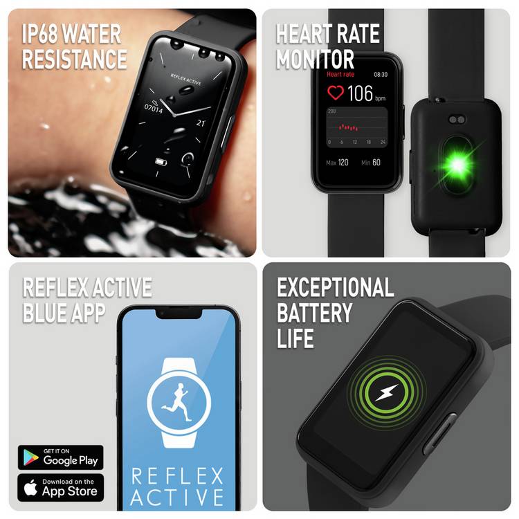 Reflex Active Corrus smartwatch black strap, imported from the UK