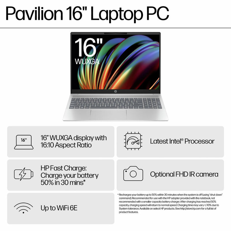 HP Pavilion 16 laptop Intel Core Ultra 7 16GB 1TB Silver (British brand)