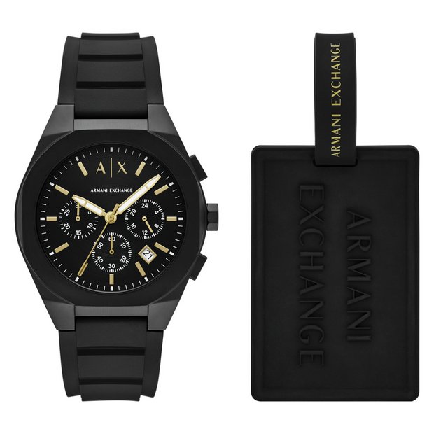 Armani Exchange chronograph watch black silicone 42mm (British brand)