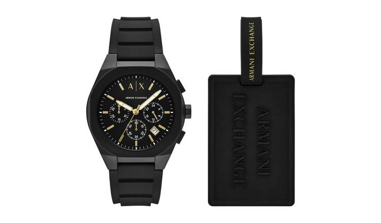 Armani Exchange chronograph watch black silicone 42mm (British brand)