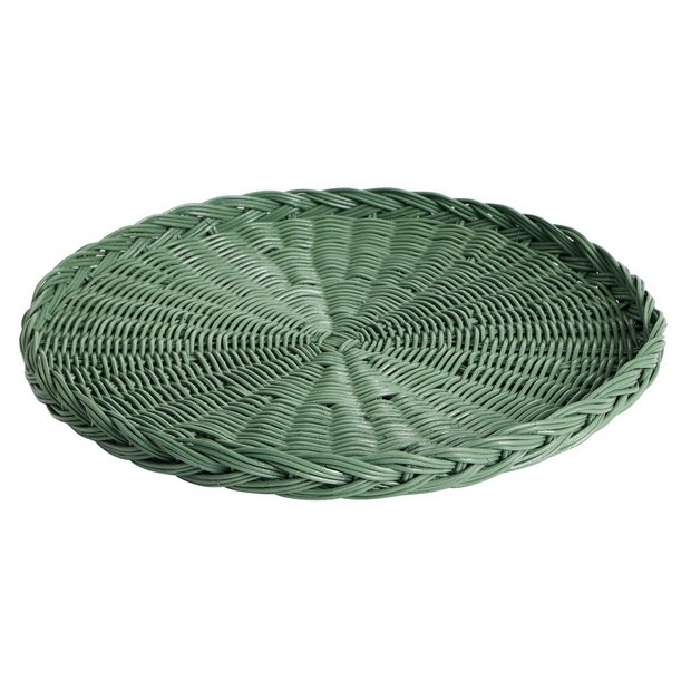 Habitat handwoven rattan decorative tray green 40cm - British product