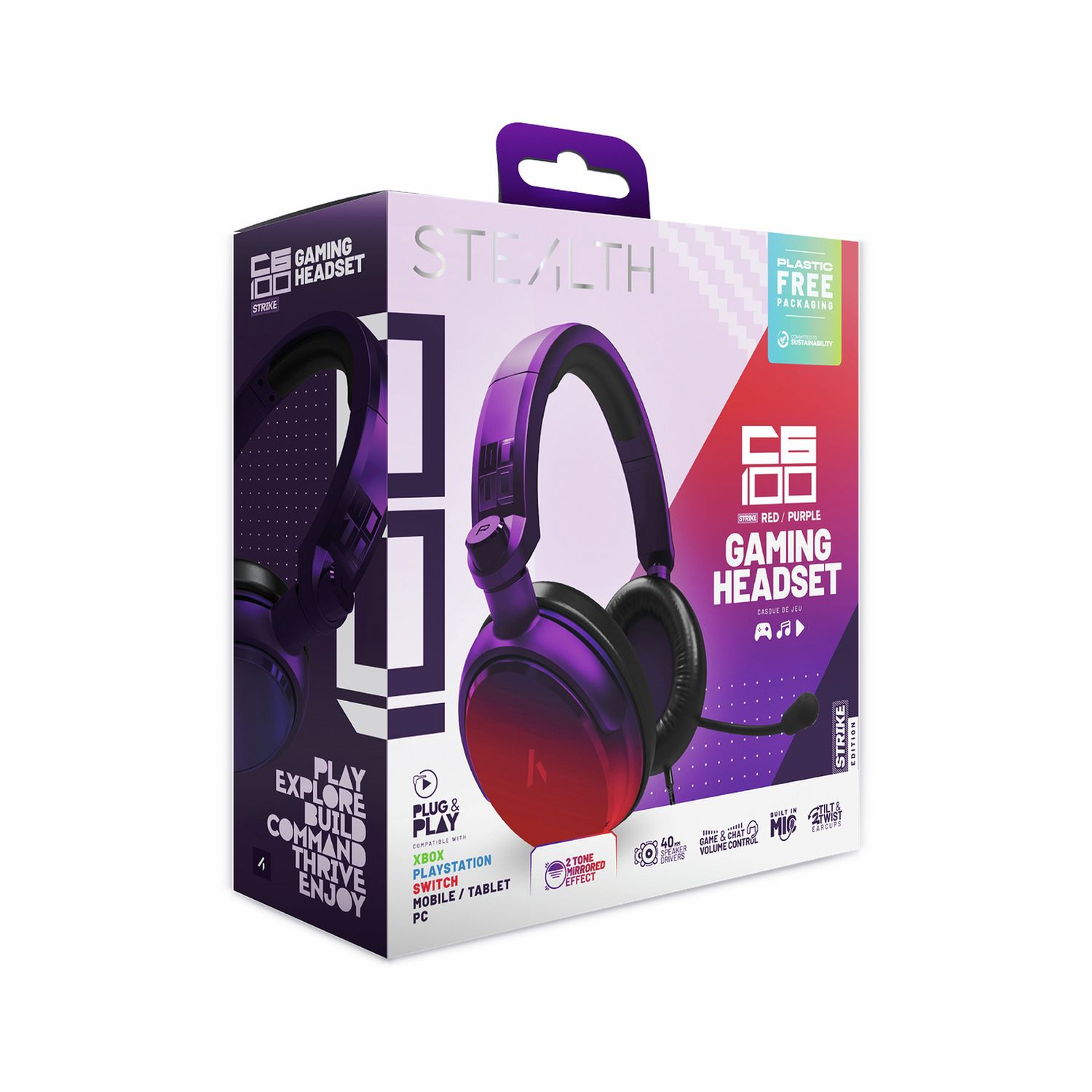 STEALTH C6-100 gaming headset red and purple over-ear (British brand)