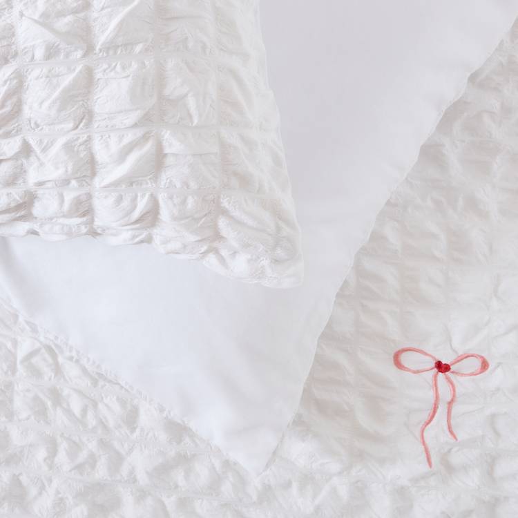 Argos Home embroidered bows white bedding set single, imported from the UK
