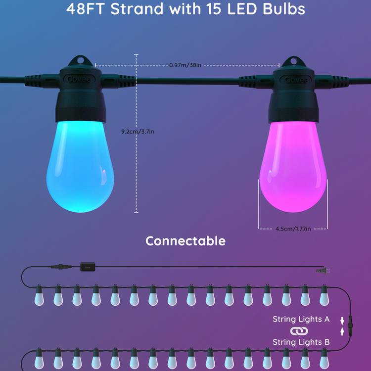 Govee warm white outdoor string light 15m, imported from the UK