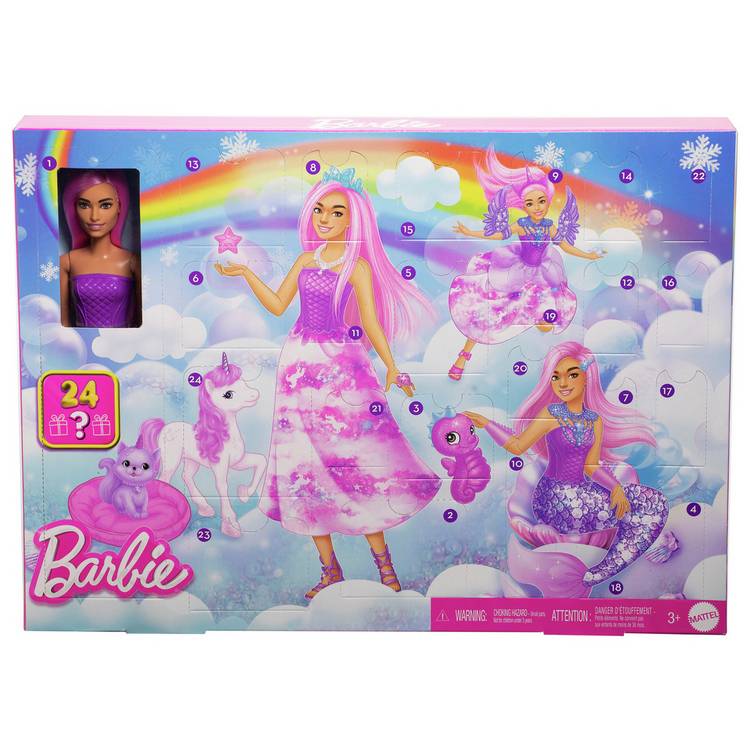 Barbie Advent Calendar 32cm with doll and 24 surprise toys (British brand)