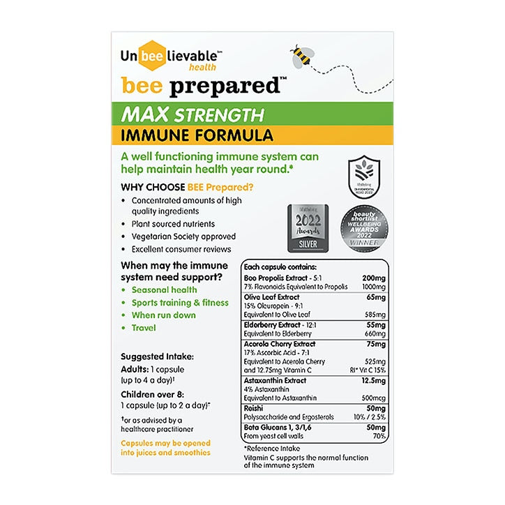 Unbeelievable Health Bee Prepared Max Strength 20 Capsules Immune Support Supplements Holland&Barrett   