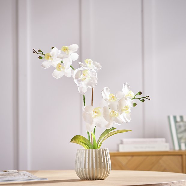 Argos Home artificial white orchid in cream ceramic pot 53cm tall, imported from the UK