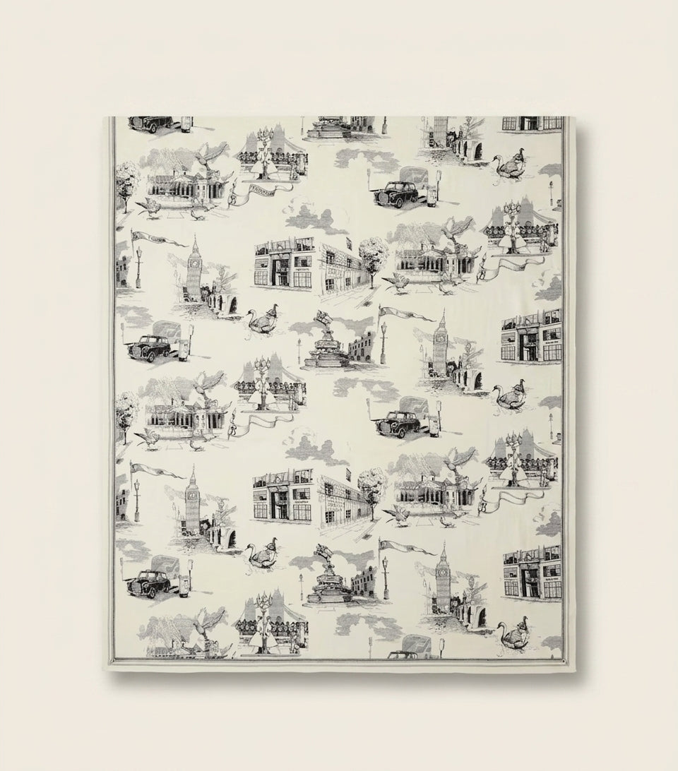 Burberry silk-wool scarf with London landmarks - British product