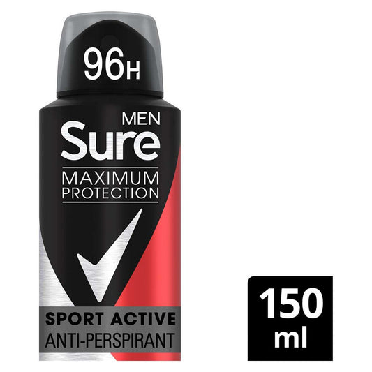 Sure Men Maximum Protection Sport Active Anti-perspirant Deodorant Aerosol 150 ml Men's Toiletries Boots   