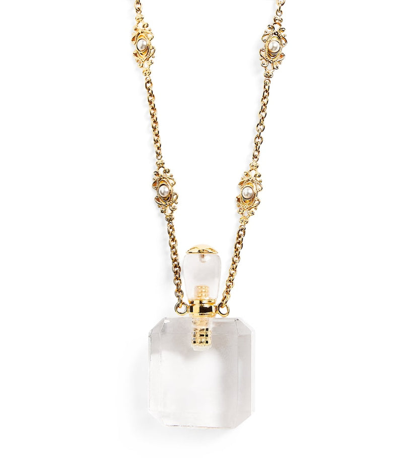 Chloé Victorian Pendant Necklace with gold-tone chain and pearlised beads - British product