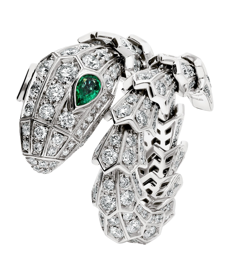 Bvlgari Serpenti ring white gold emerald diamond, imported from the UK