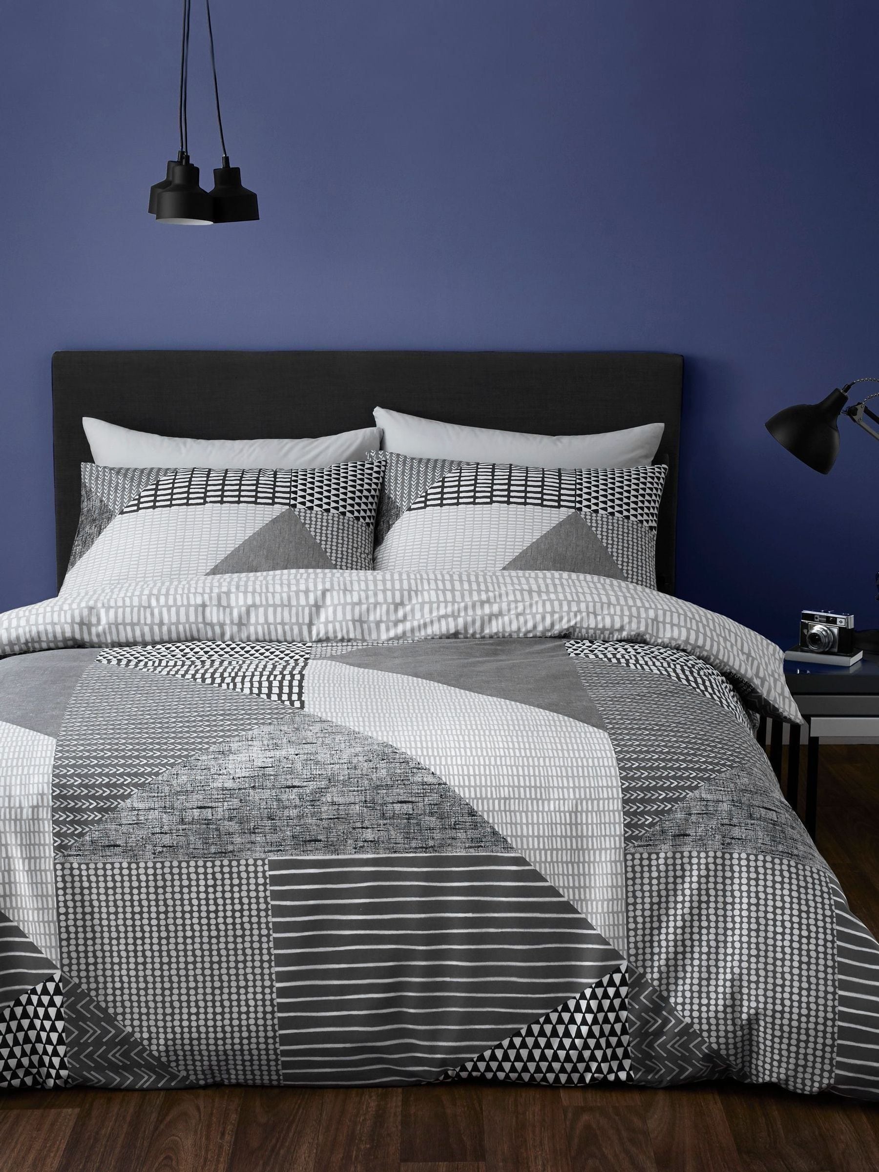 Catherine Lansfield Larsson Geo grey/black duvet cover and pillowcase set - British product